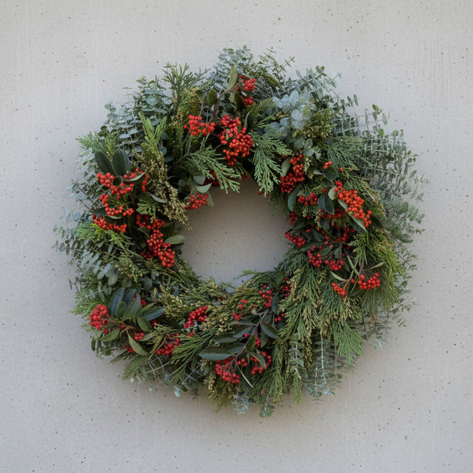Fresh Cedar, Eucalyptus, and Cotoneaster Wreath