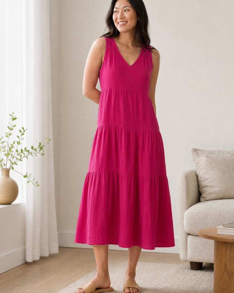 The Organic Cotton Gauze Maxi Dress - Amaranth Pink