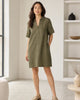 The European Linen Mini Dress - Bayberry Olive