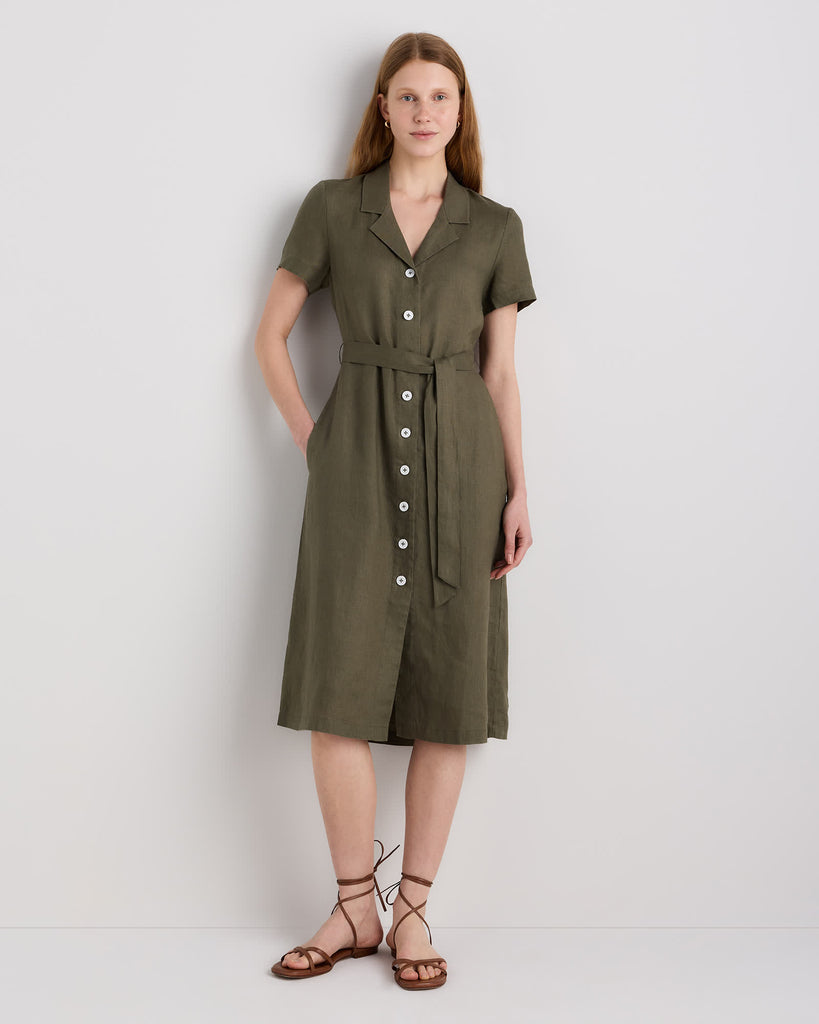 The European Linen Chambray Dress - Bayberry Olive