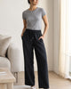 The European Linen Wide Leg Pant - Black