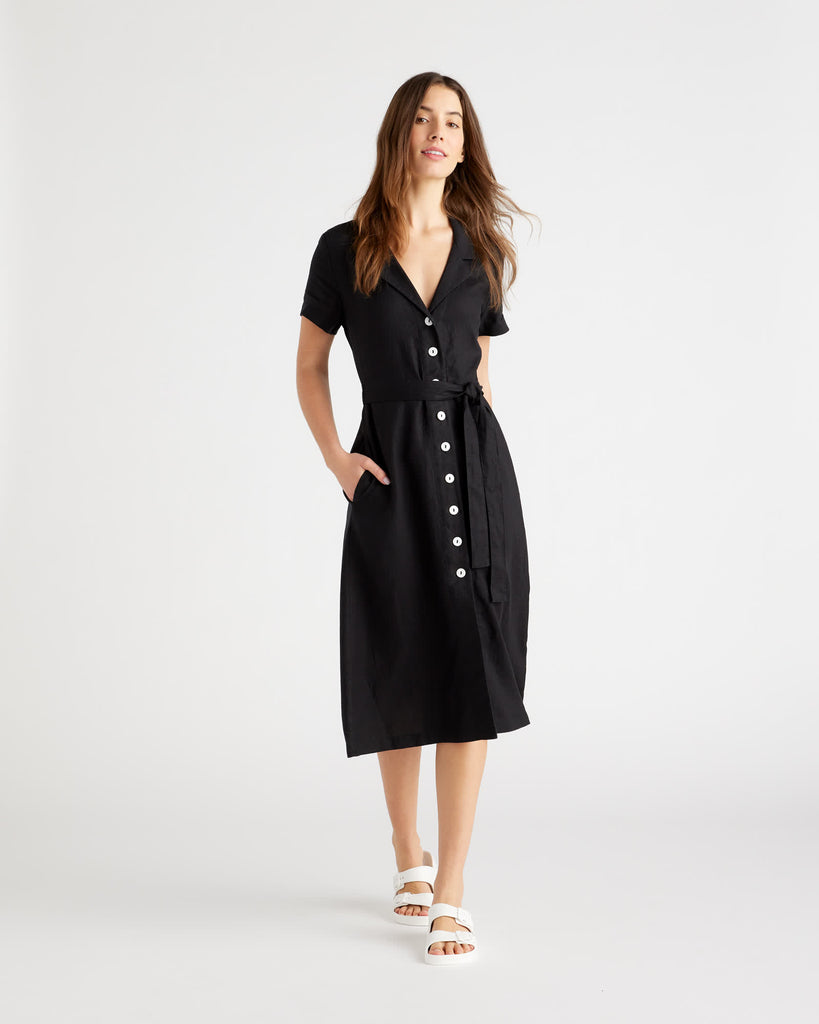 The European Linen Chambray Dress - Black