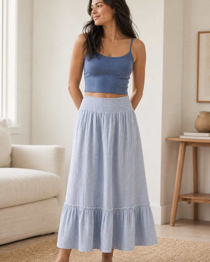 The Organic Cotton Gauze Maxi Skirt - Blue Gingham