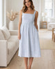 The European Linen Fit & Flare Midi Dress - Blue Pinstripe