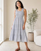 The European Linen Chambray Midi Dress - Blue Pinstripe