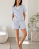 The European Linen Short Sleeve Short - Blue Pinstripe