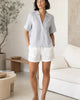 The European Linen Short Sleeve Short - Blue Pinstripe