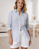 The European Linen Long Sleeve Shirt - Blue Pinstripe