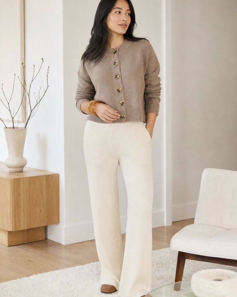The Organic Cotton Cropped Cardigan - Cafe au Lait