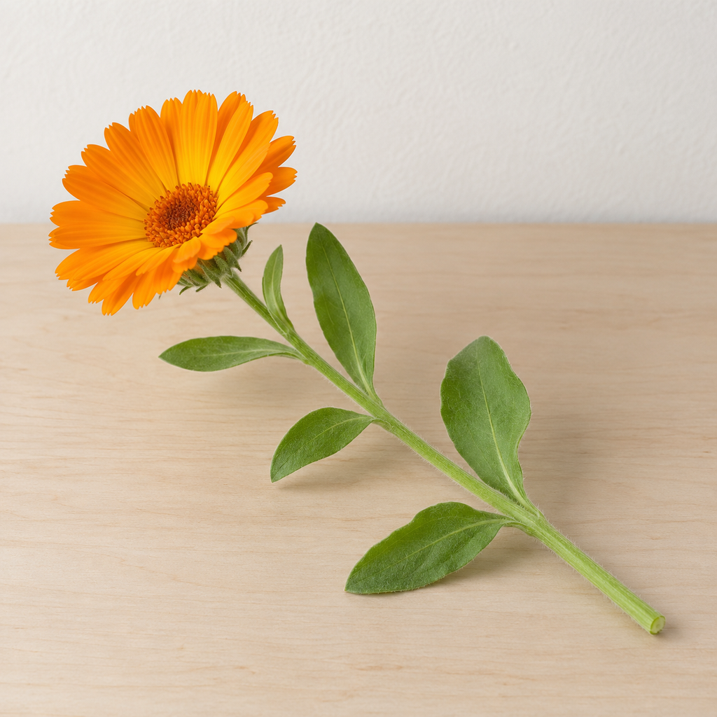 Single orange Calendula officinalis stem.