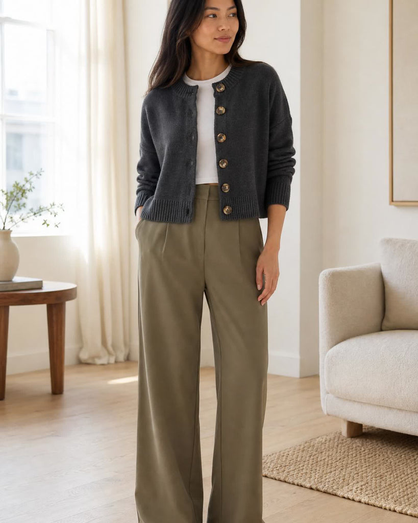 The Organic Cotton Cropped Cardigan - Charcoal