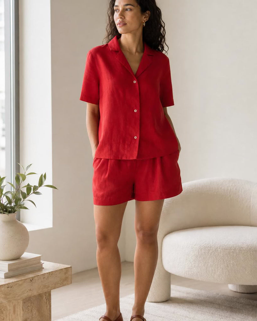 The European Linen Short Sleeve Short - Chile