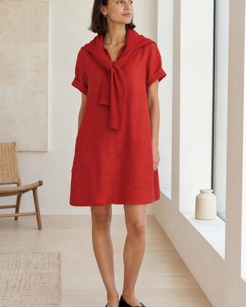 The European Linen Mini Dress - Chile