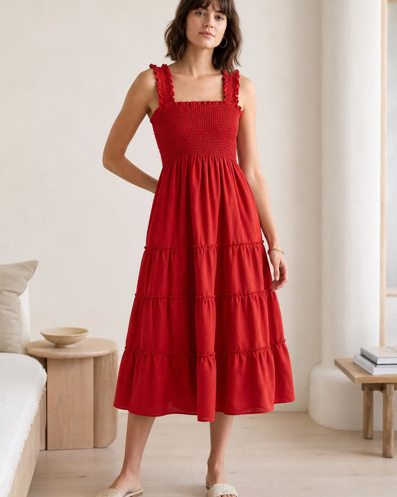 The European Linen Chambray Midi Dress - Chile