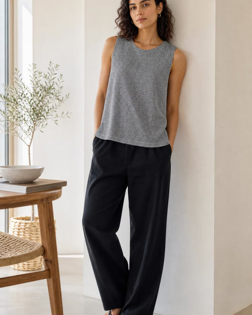 The European Linen Tank - Classic Mini Gingham