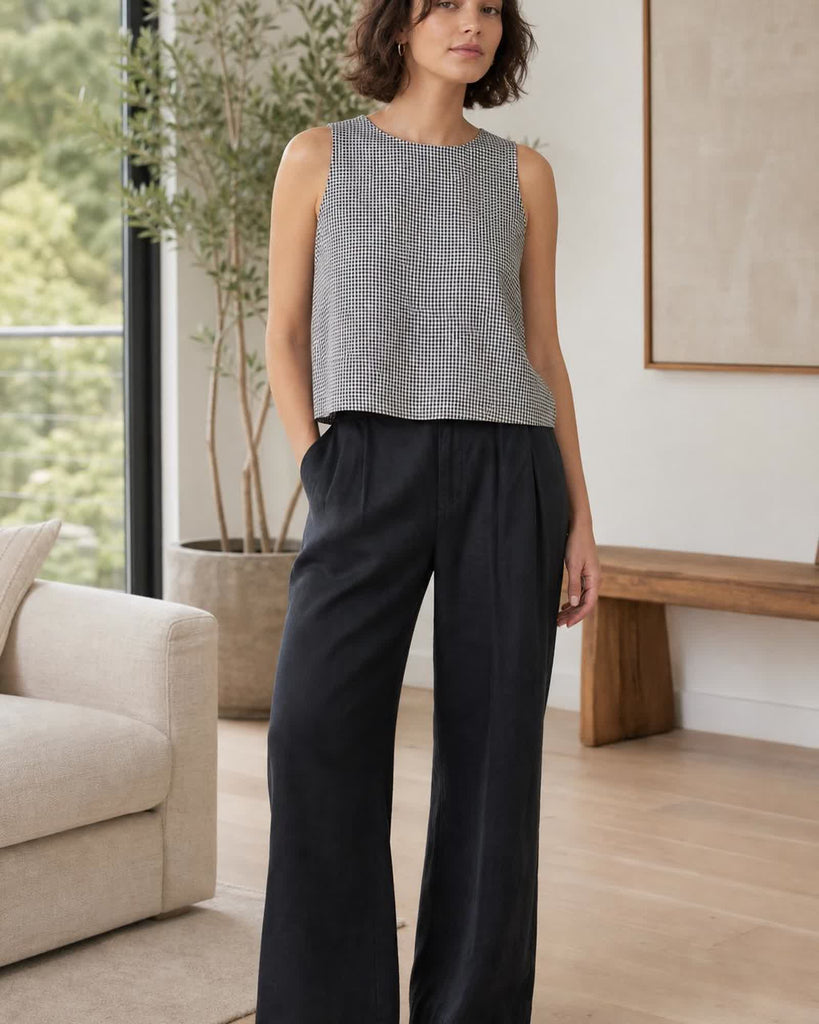 The European Linen Cropped Tank - Classic Mini Gingham