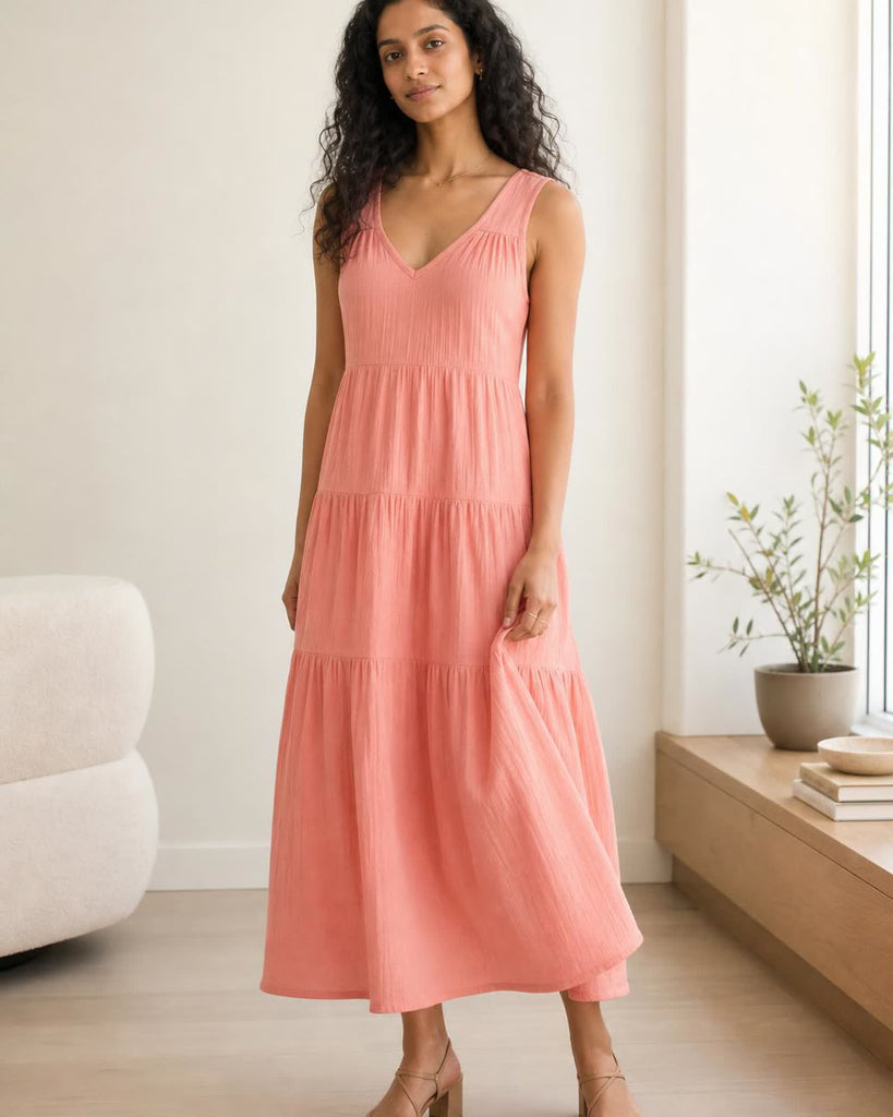 The Organic Cotton Gauze Maxi Dress - Coral Blush
