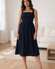 The European Linen Fit & Flare Midi Dress - Deep Navy