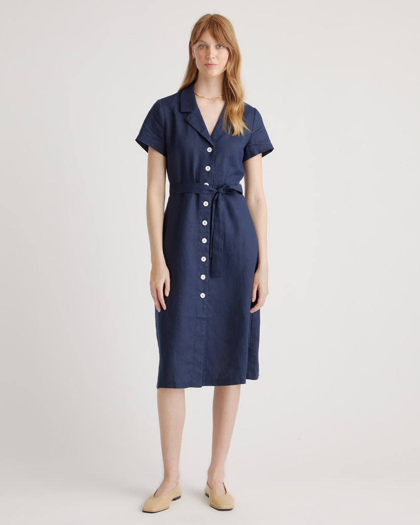The European Linen Chambray Dress - Deep Navy