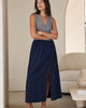 The European Linen Maxi Skirt - Deep Navy