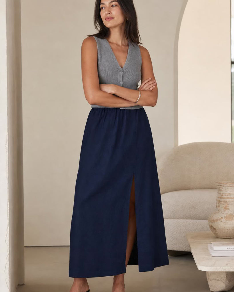 The European Linen Maxi Skirt - Deep Navy