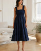 The European Linen Chambray Midi Dress - Deep Navy