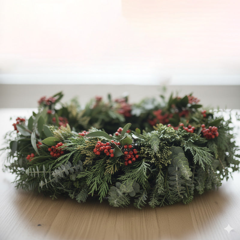 How to care for and display cedar, eucalyptus, and cotoneaster wreath