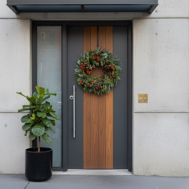What cedar, eucalyptus, and cotoneaster wreath look like