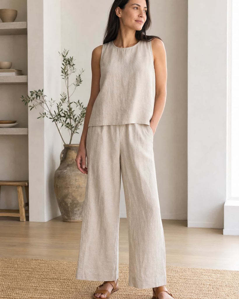 The European Linen Wide Leg Pant - Flax