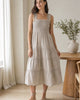 The European Linen Chambray Midi Dress - Flax