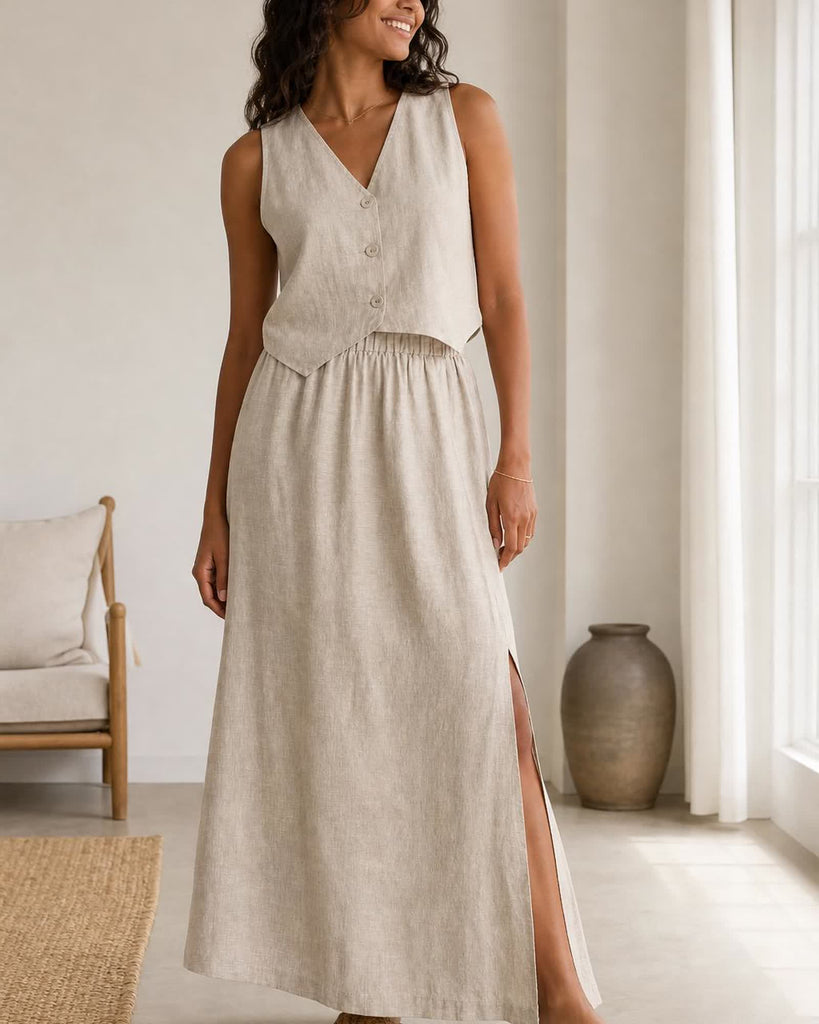 The European Linen Maxi Skirt - Flax