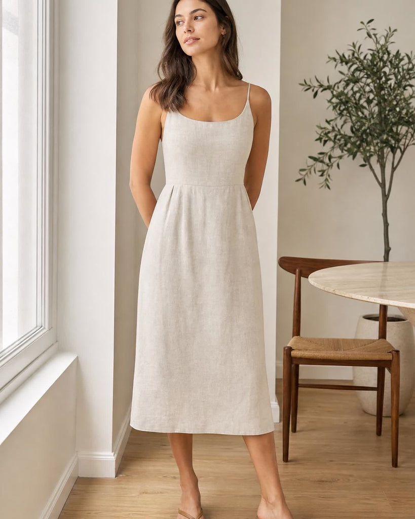 The European Linen Midi Dress - Flax