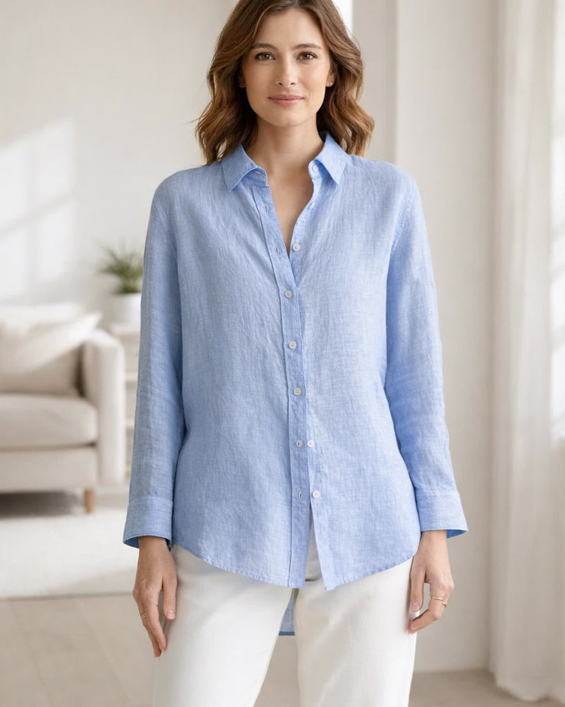 The European Linen Long Sleeve Shirt - French Blue