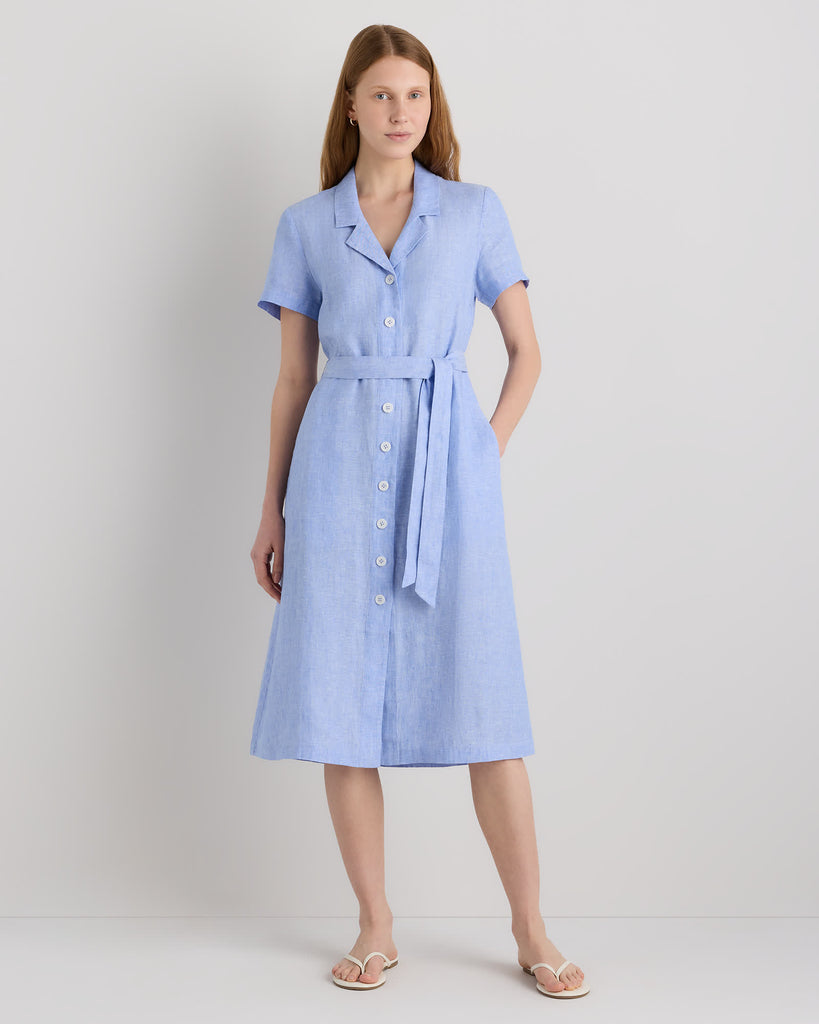 The European Linen Chambray Dress - French Blue