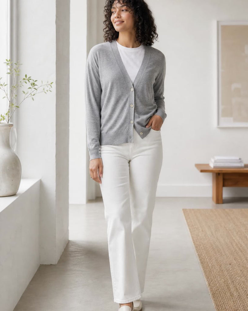 The Lightweight Cotton Cashmere Cardigan - Heather Grey