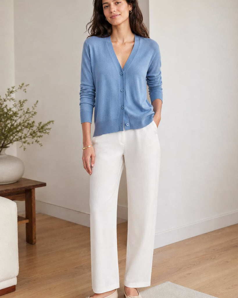 The Lightweight Cotton Cashmere Cardigan - Mountain Spring Blue