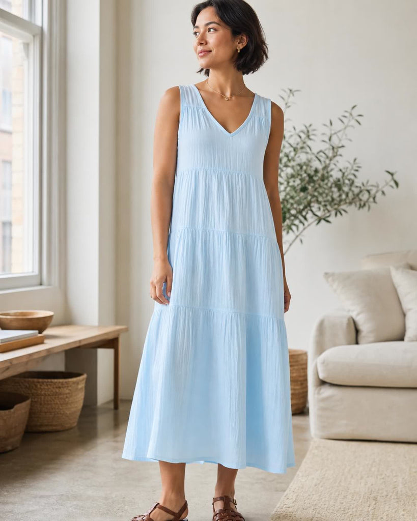 The Organic Cotton Gauze Maxi Dress - Nantucket Blue