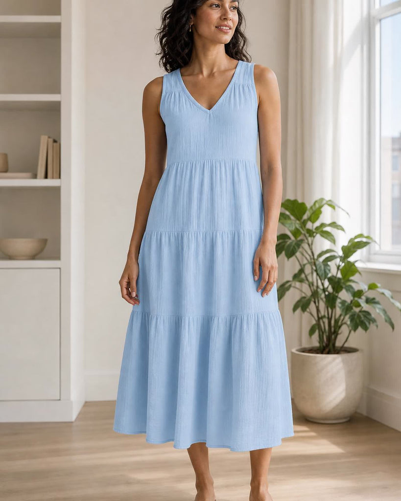 The Organic Cotton Gauze Maxi Dress - Ocean Breeze