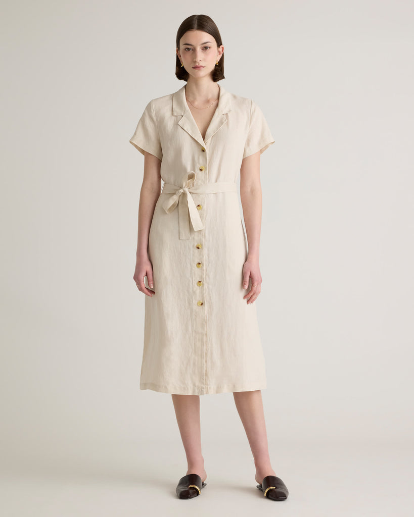 The European Linen Chambray Dress - Sand