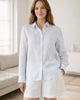 The European Linen Long Sleeve Shirt - Sky Blue Mariner Stripe