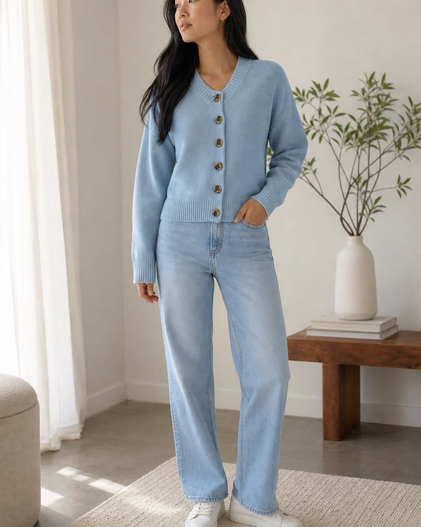 The Organic Cotton Cropped Cardigan - Sky Blue