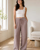 The European Linen Wide Leg Pant - Taupe Brown Chambray