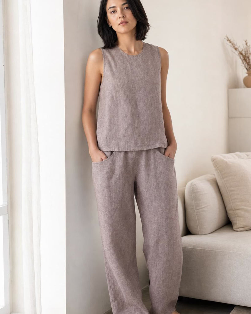 The European Linen Tank - Taupe Brown Chambray