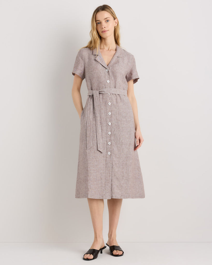 The European Linen Chambray Dress - Taupe Brown Chambray
