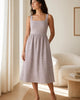 The European Linen Midi Dress - Taupe Brown Gingham