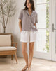 The European Linen Short Sleeve Short - Taupe Brown Gingham