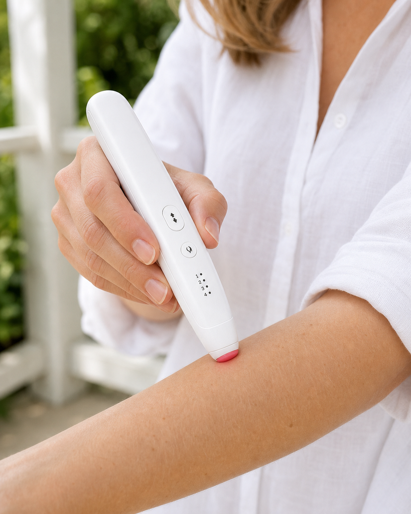 The Bite Fixer heat pen used on a forearm