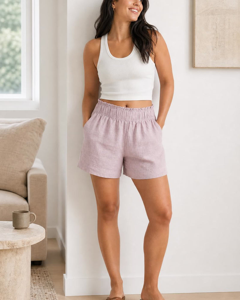 The European Linen Short - Vintage Pink Chambray