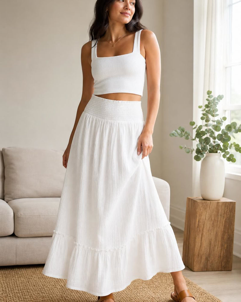 The Organic Cotton Gauze Maxi Skirt - White