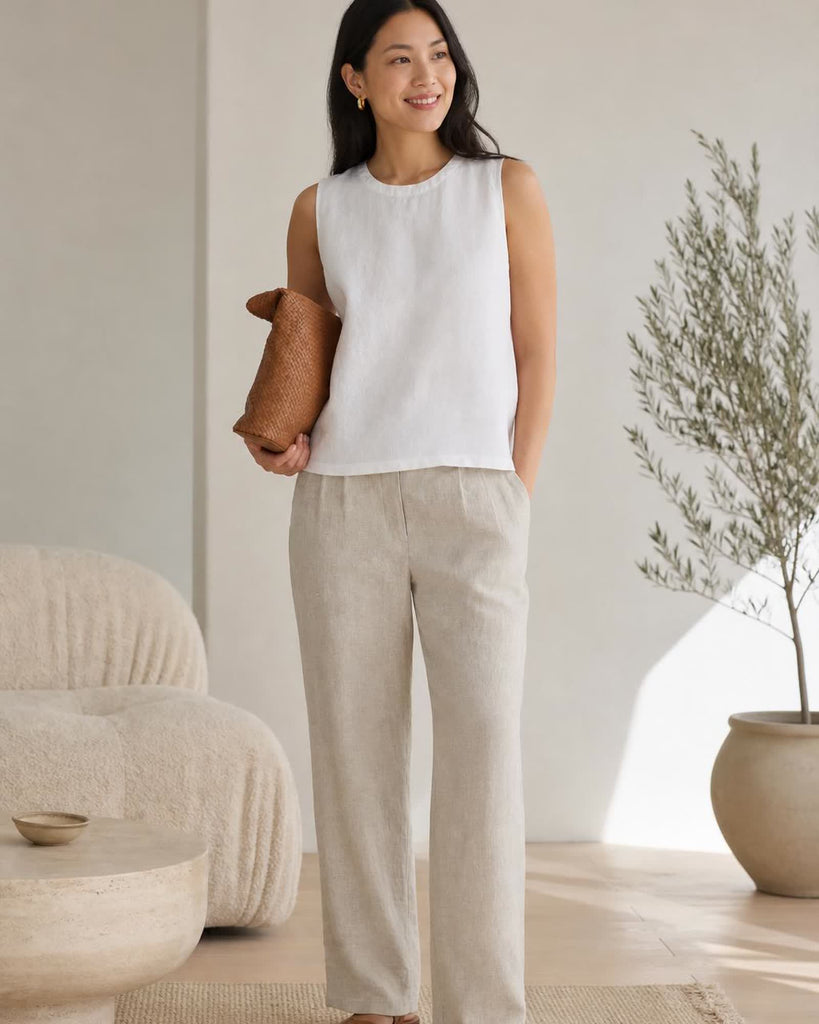 The European Linen Tank - White